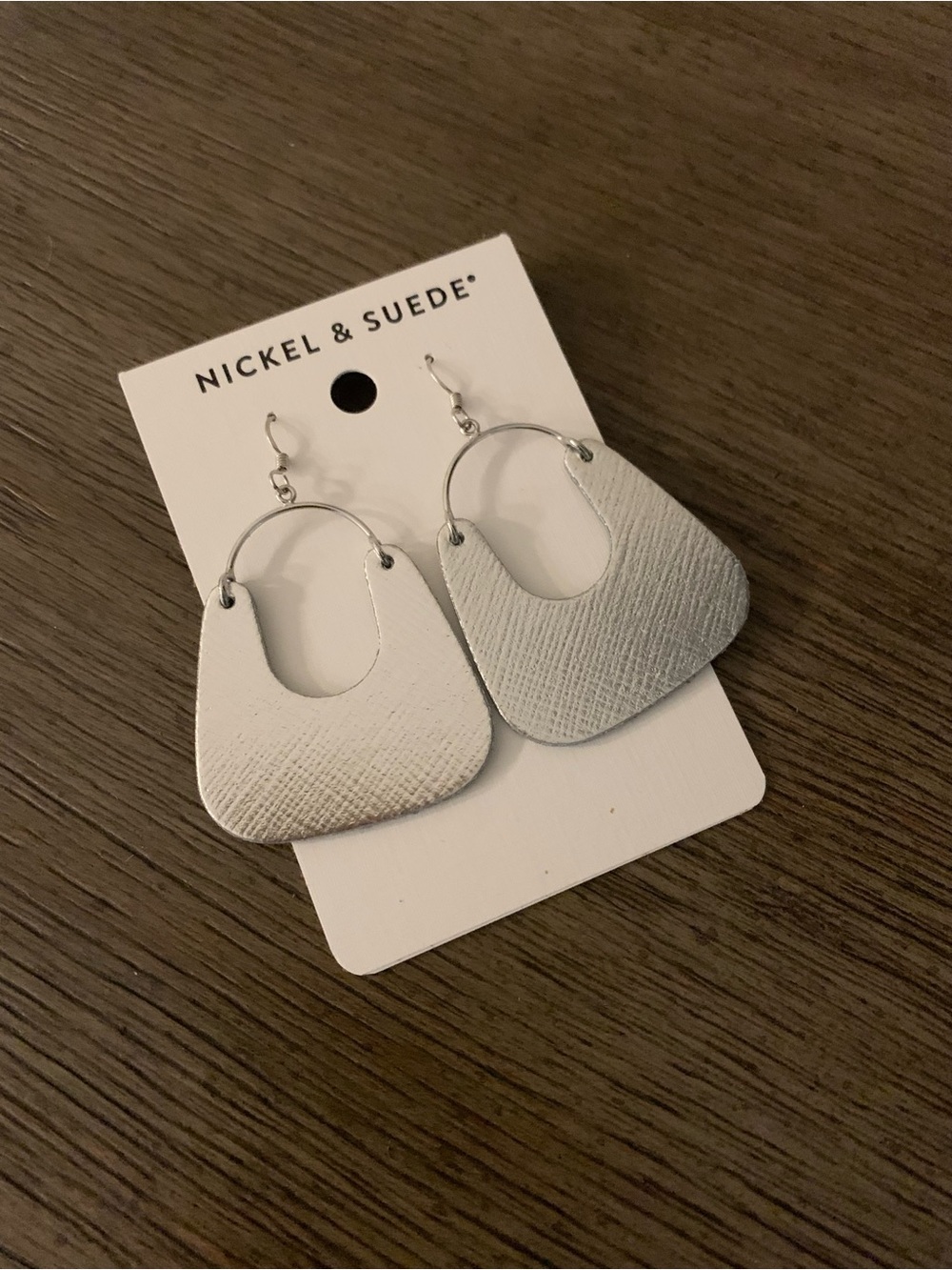 Silver Textured Leather Hoop Drop Earrings